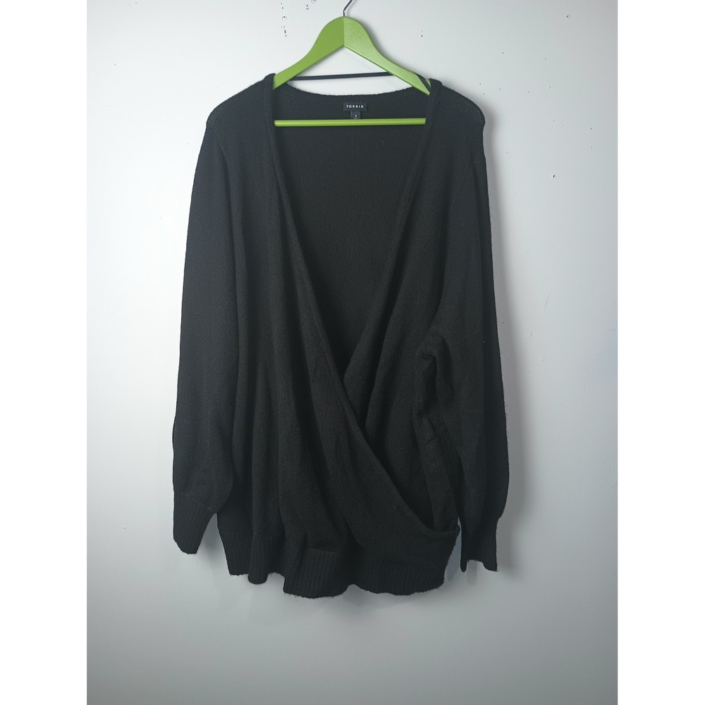 Torrid Womens Black Surplice Wrap Front V-Neck Knit Sweater Plus Size 4 4X